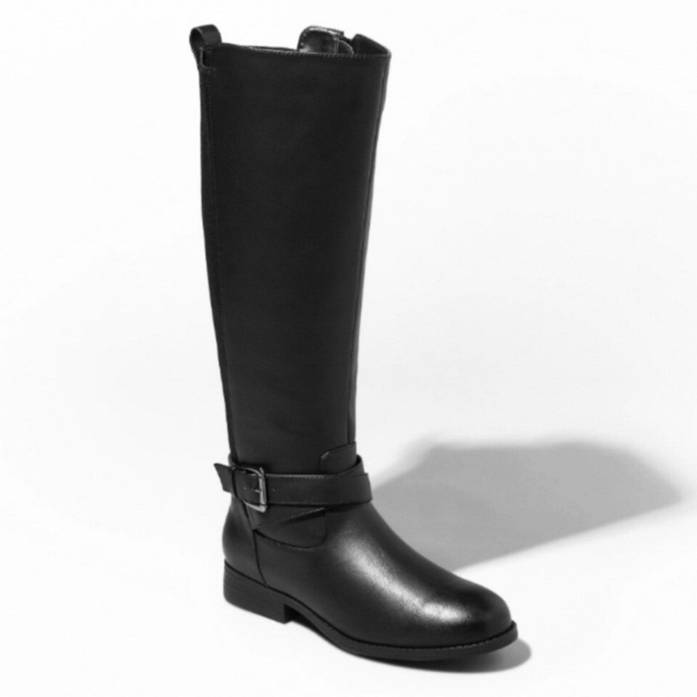 A New Day Black Faux Leather Buckle Rider Boots